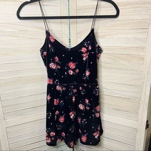 H&M Divided Floral Pink and Black Velvet Cord Strap Playsuit Romper New